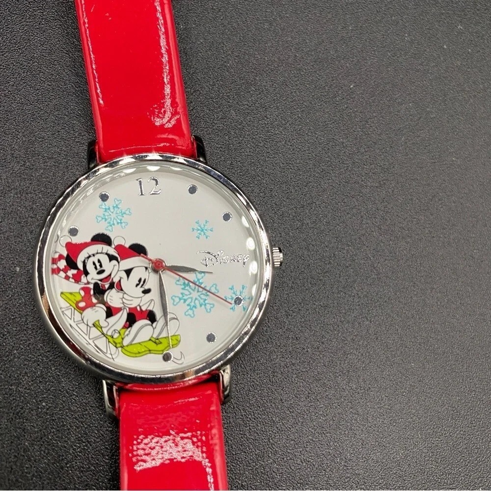 Disney Mickey Mouse Christmas Winter Watch with Patent Leather Strap - Working - Picture 3 of 11